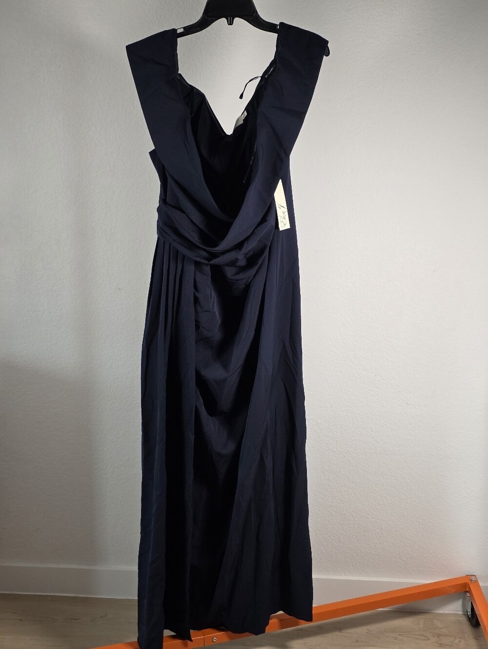 Eliza J NWT $228 Navy Off Shoulder Ruched Maxi Gown Plus Size 18W Statement Piec - Picture 4 of 14